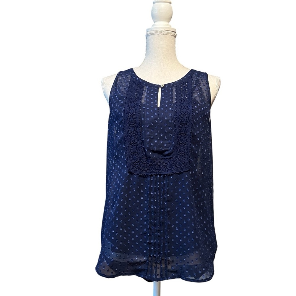 Daniel Rainn Navy Blue Sleeveless Blouse With Textured Fabric